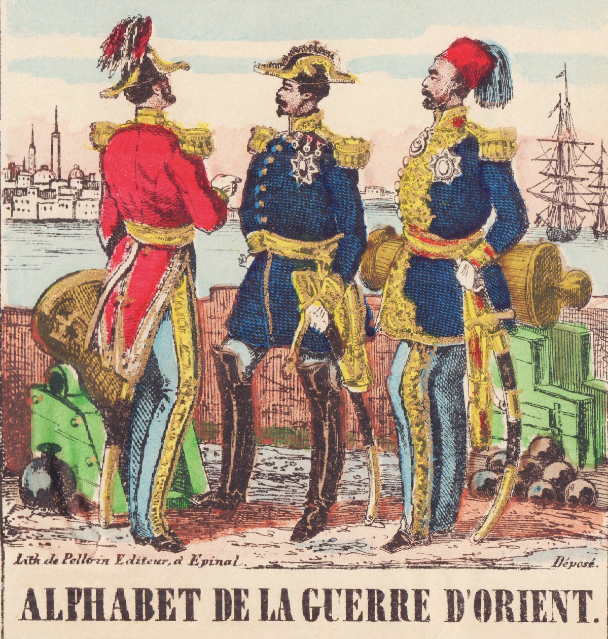 Három tábornok: Lord Raglan, az angol hadsereg fővezére, Pélissier, a francia hadsereg tábornoka és Omer-Pasha, a török hadsereg fővezére alkotó: French School