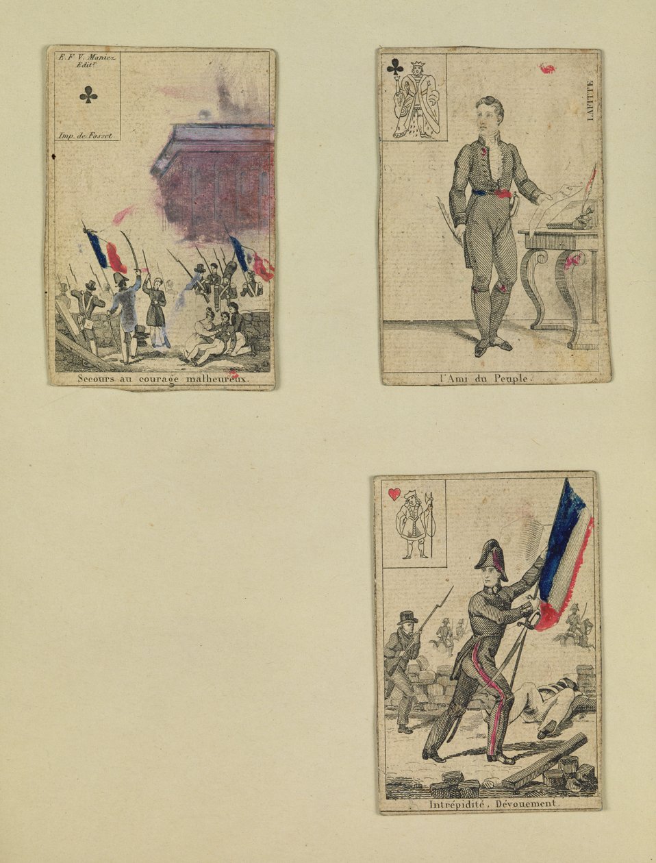 Három játékkártya 1830. július hőseinek emlékére alkotó: French School