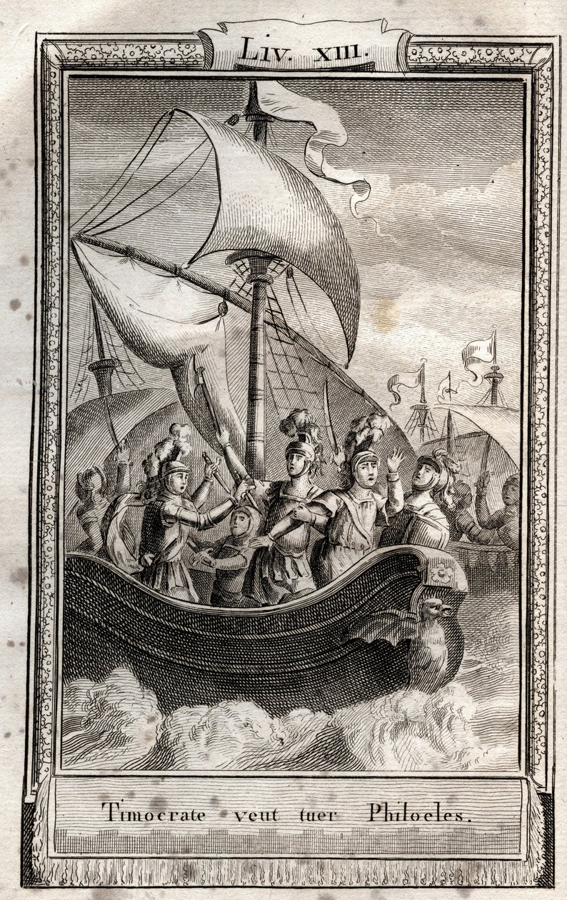 Timokratész meg akarja ölni Philoelest – Monnet 1798-as metszete Francois de Salignac de La Mothe-Fenelon dit Fenelon „Les Aventures de Telemaque, fils d