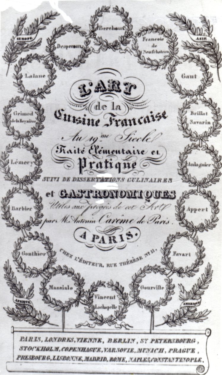 Címlap: LArt de la Cuisine Francaise vol. Antonin Careme III. kiadása 1834-ben (nyomtatott papír) alkotó: French School