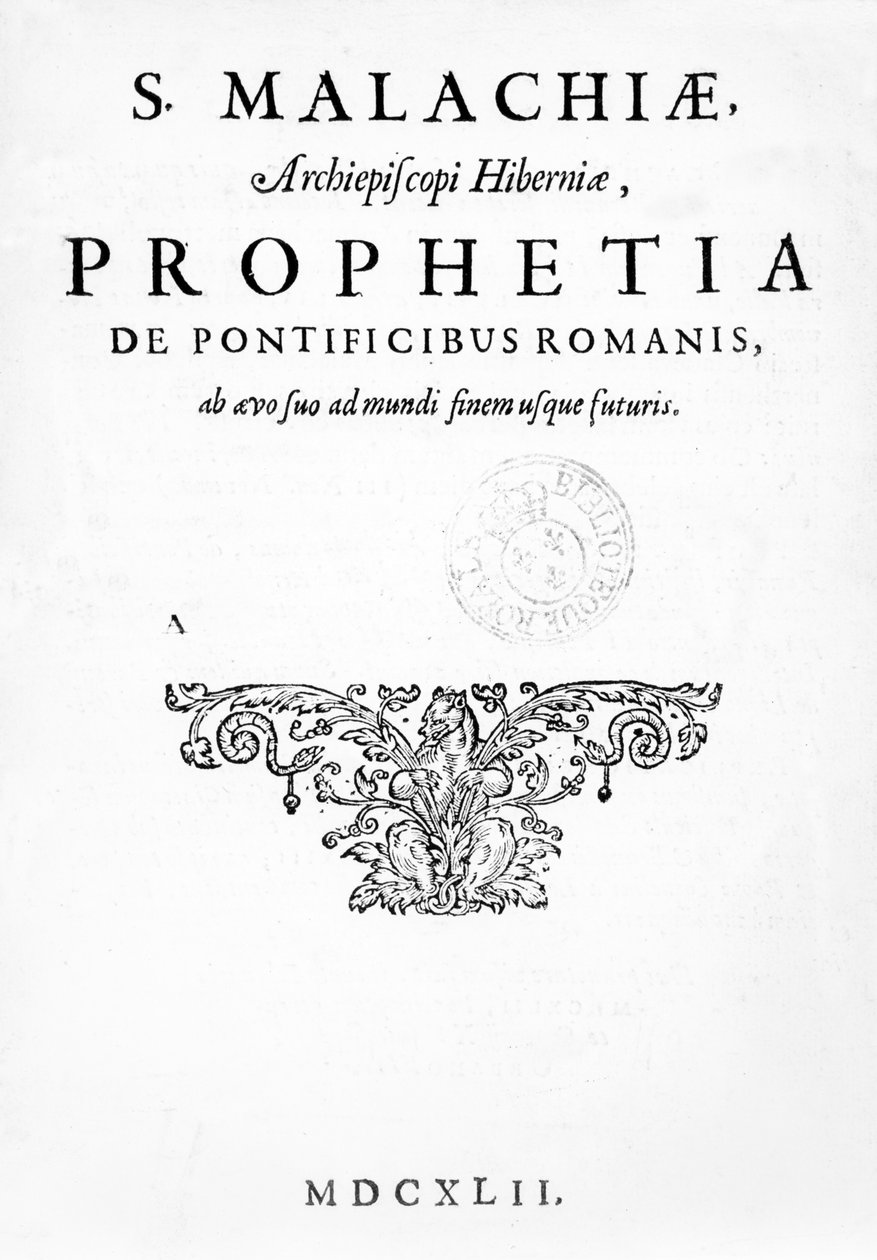 Címlap a Pápák próféciájához, megjelent 1662 (magasnyomás és metszet) alkotó: French School