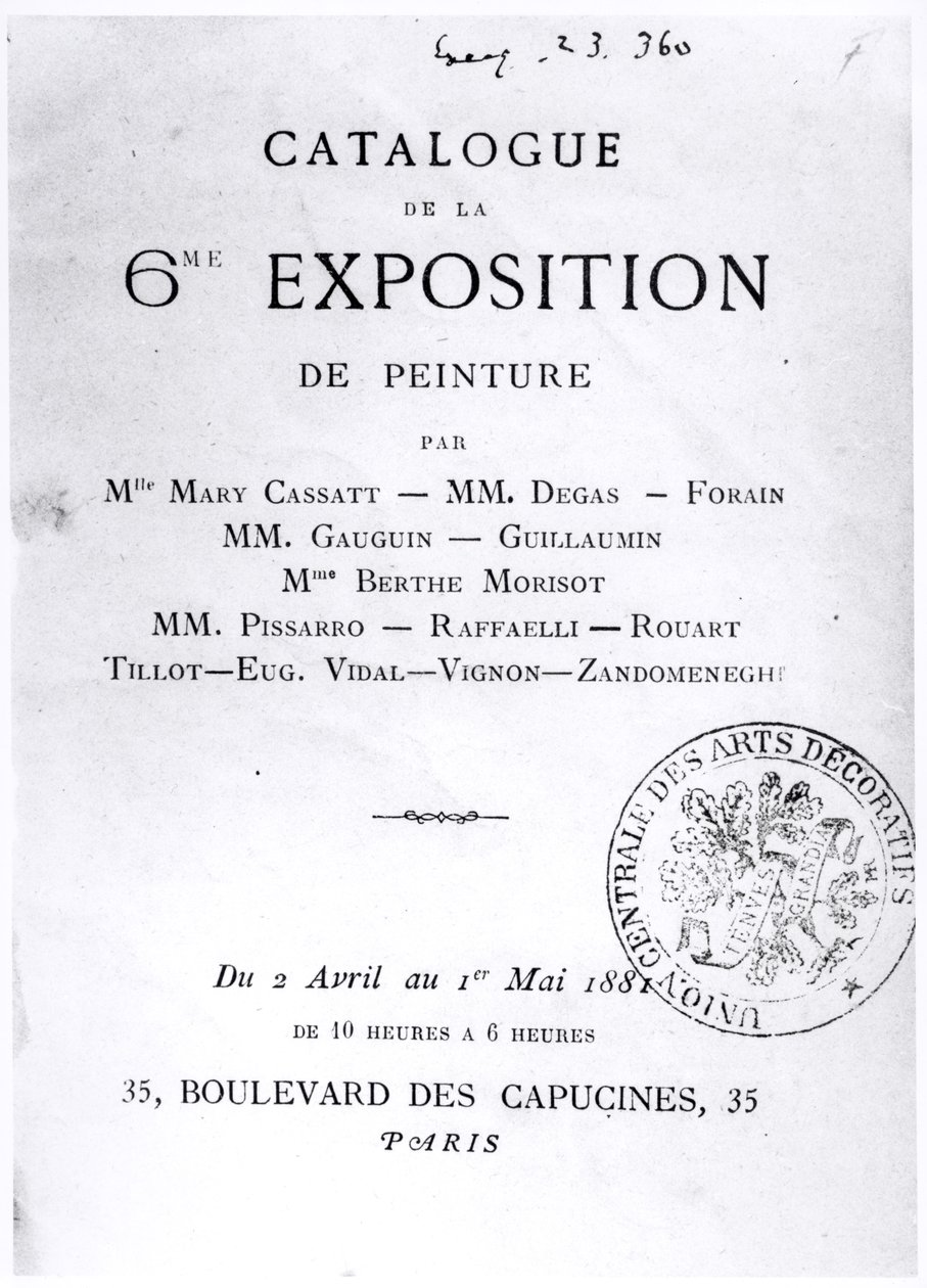 A 6. impresszionista kiállítás katalógusának címlapja, 1881 alkotó: French School