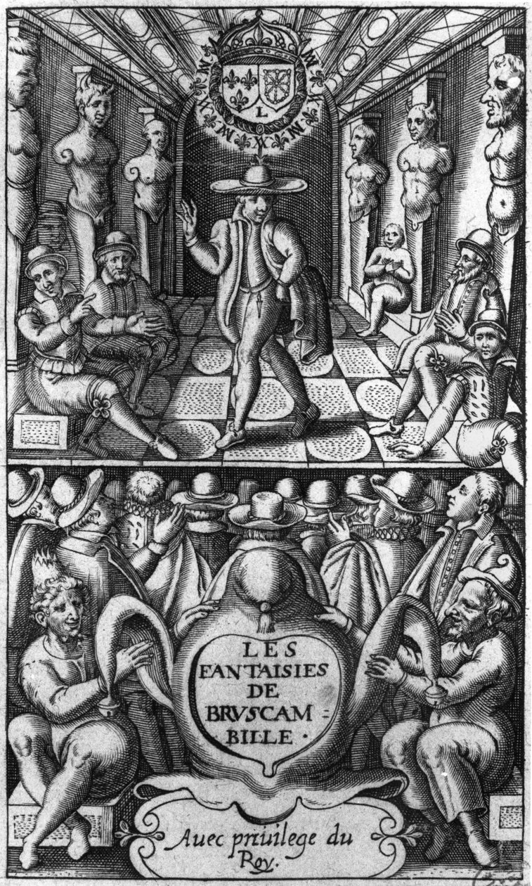 Címlap az 1615-ben megjelent Les Fantaisies de Bruscambille-ből alkotó: French School
