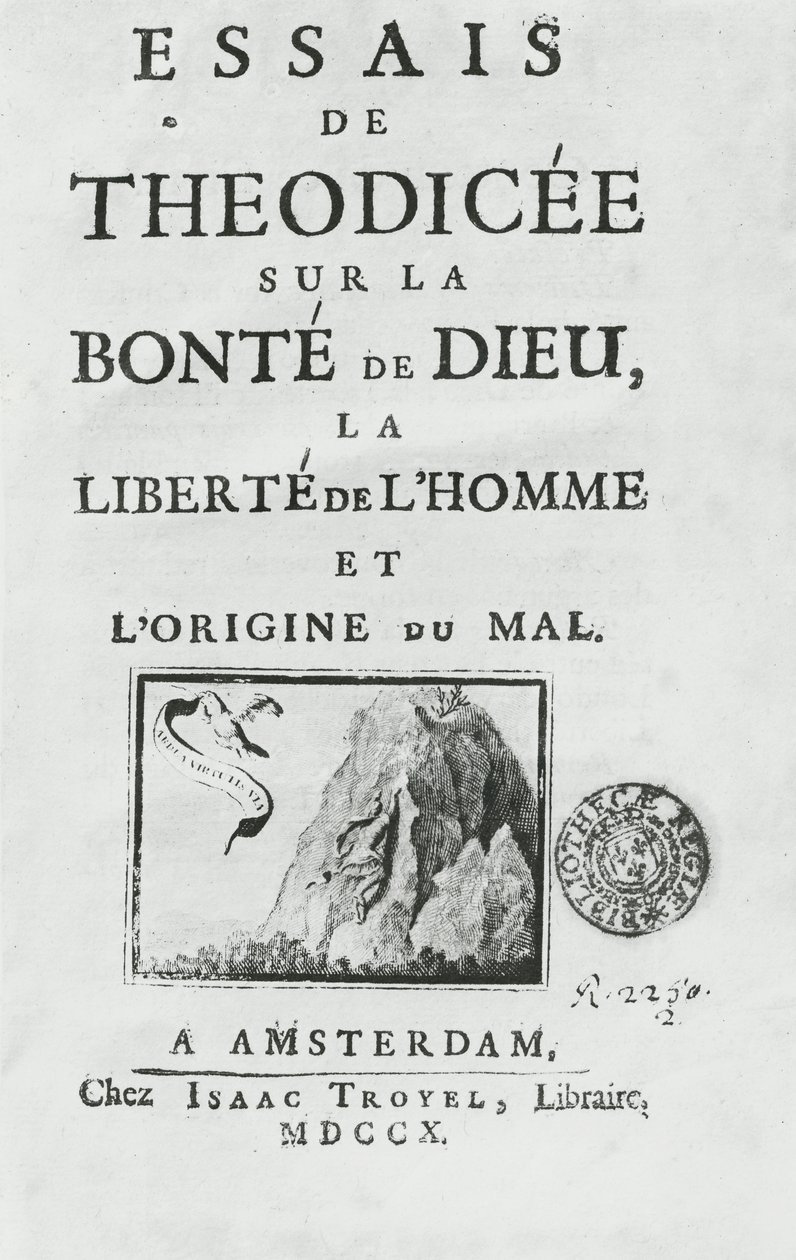 Gottfried Leibniz "Theodicius esszéi Isten jóságáról, az ember szabadságáról és a gonosz eredetéről" címoldala alkotó: French School