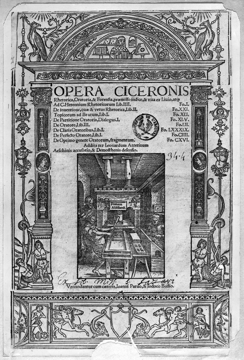 Az 1520-ban megjelent Opera Ciceronis címlapja alkotó: French School