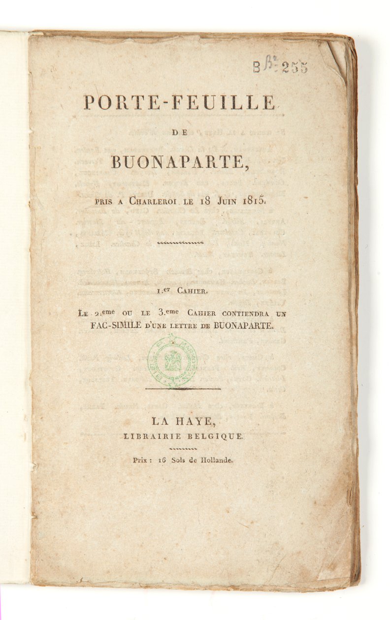 A „Buonaparte portfóliója Charleroiban, 1815. június 18-án” címlapja alkotó: French School