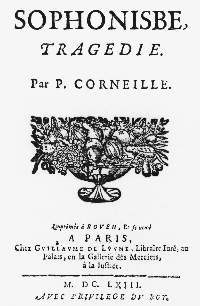 Pierre Corneille (1606-84) 1663-ban megjelent Sophonisbe címlapja alkotó: French School
