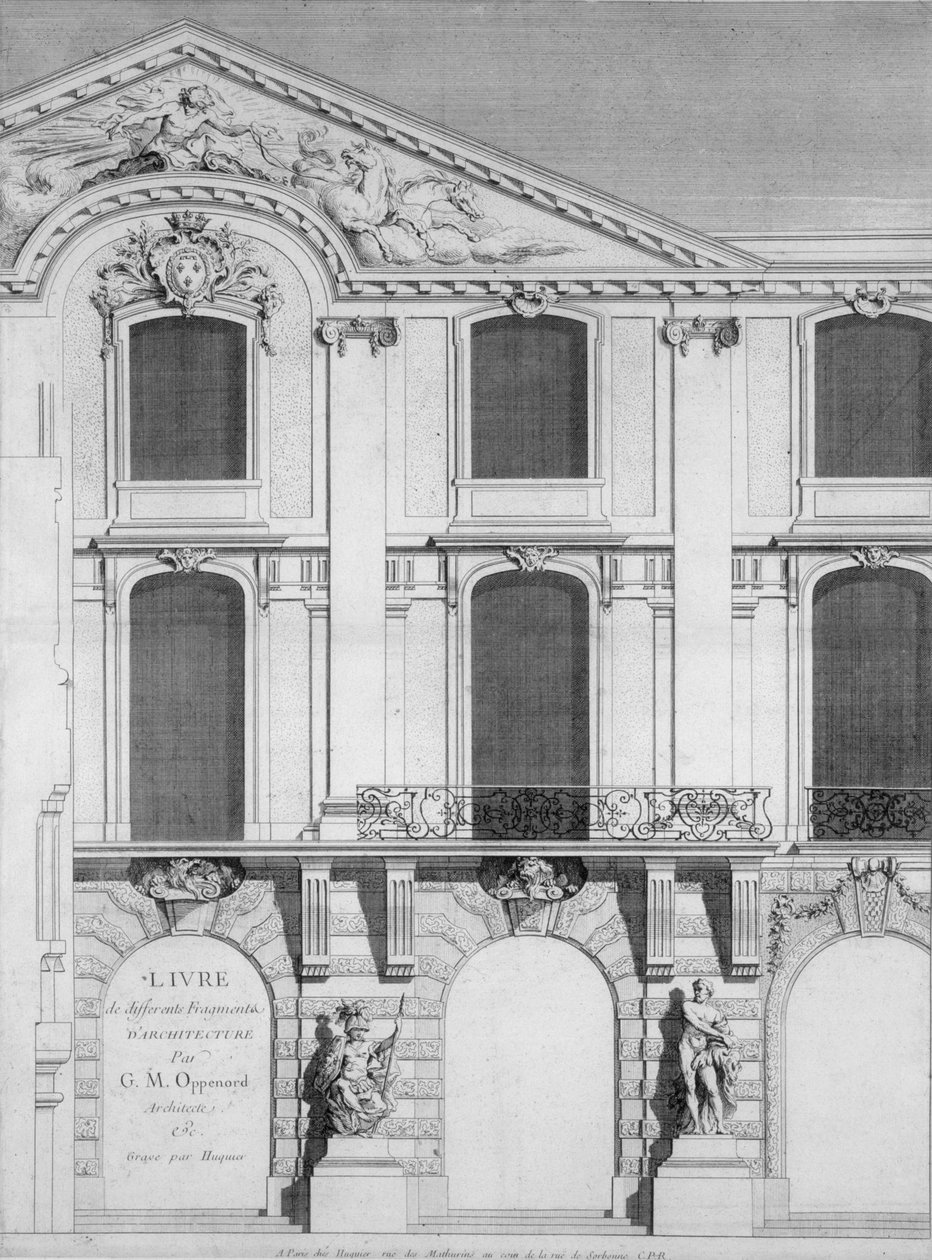 Az 1745-ben kiadott Oppenords-tervek gravírozott lemezeiből álló könyv címlapja alkotó: French School