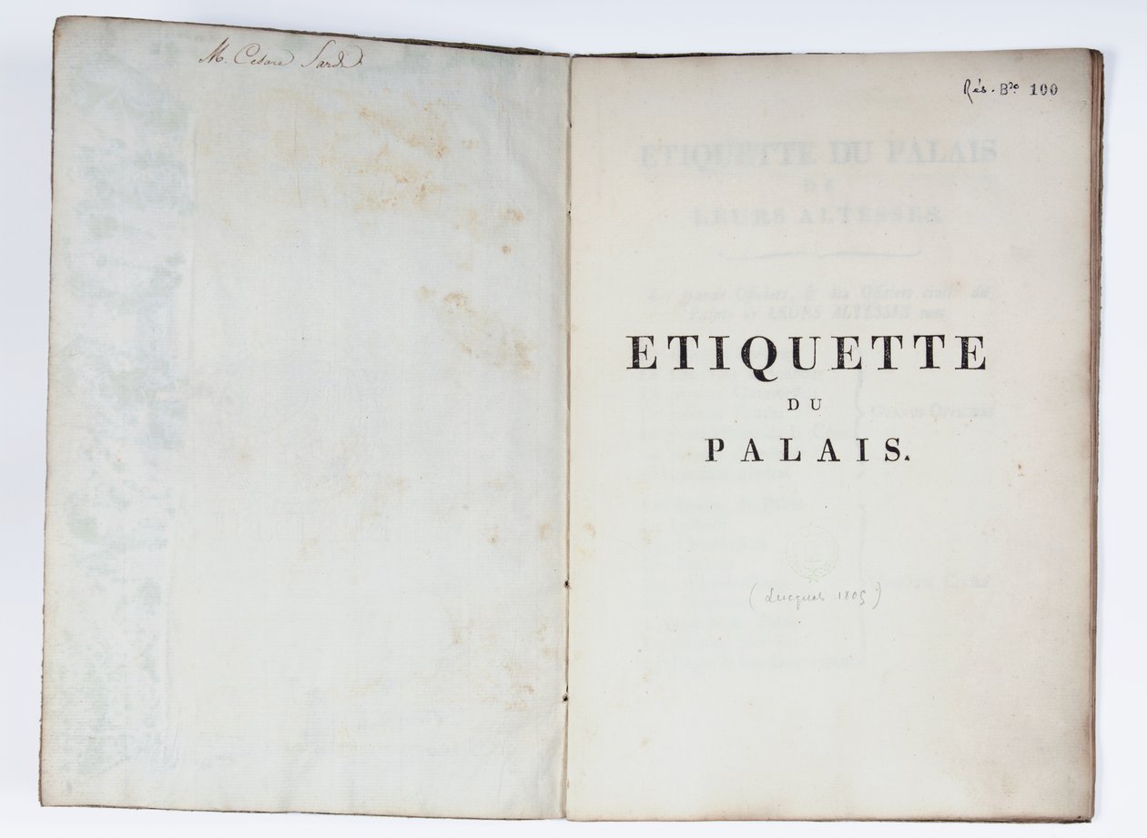 Az Etiquette du Palais, Lucca, 1805 címlapja (nyomtatott papír) alkotó: French School