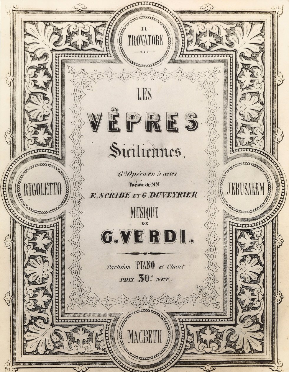 A partitúra címlapja I Vespri Siciliani alkotó: French School