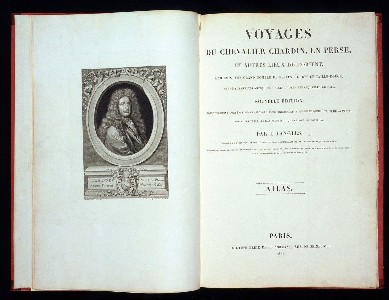 Címlap és arckép a Voyages du Chevalier Chardin en Perse-ből, 1811 alkotó: French School