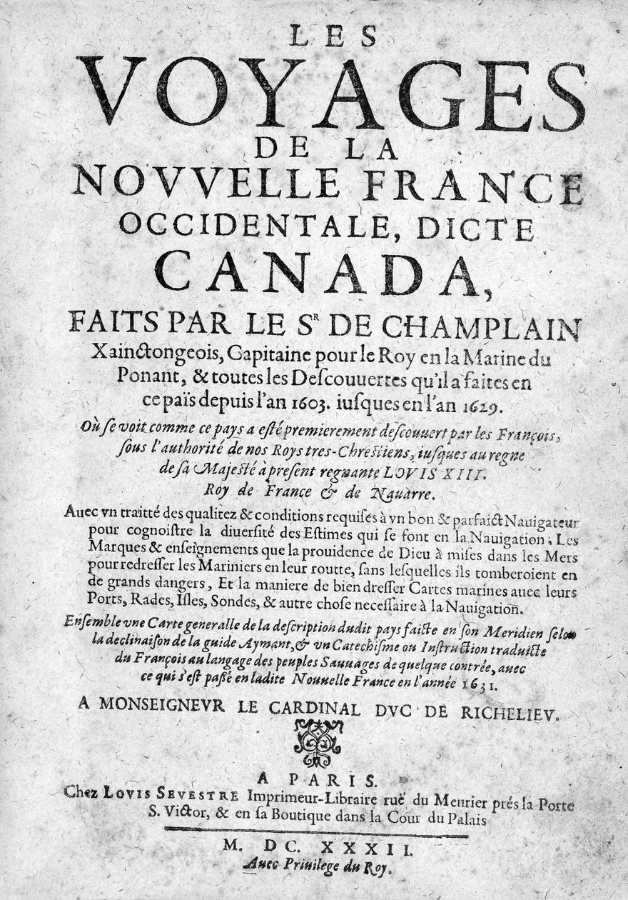 A The Voyages of New France... címlapja 1632-ben jelent meg (nyomtatás) alkotó: French School