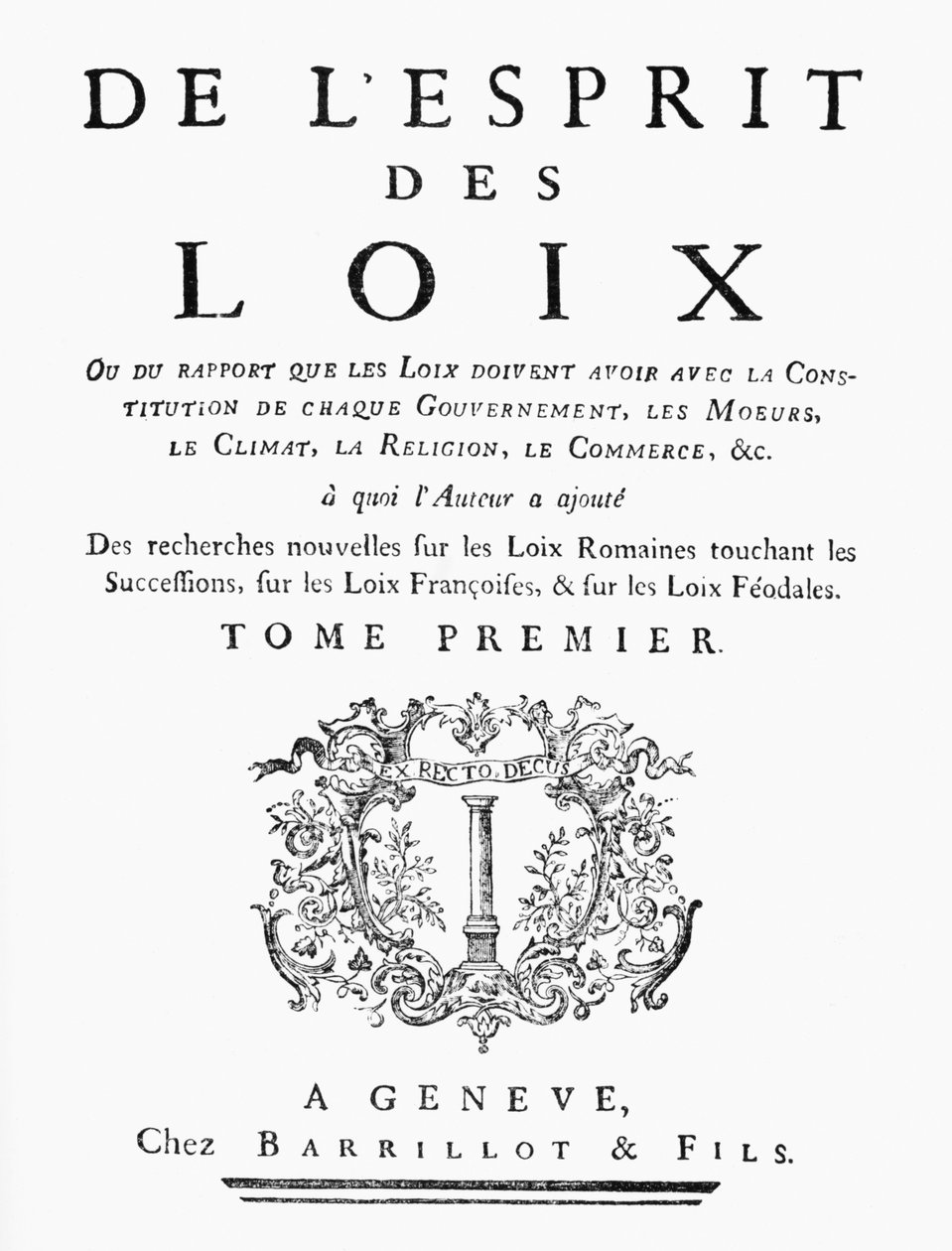Charles de Montesquieu (1689-1755) De LEsprit des Loix címlapja 1748, Geneve alkotó: French School