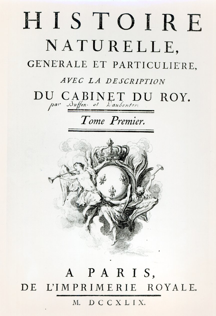 Természettörténeti címlap, Általános és különös, Buffon, Párizs, 1749 alkotó: French School