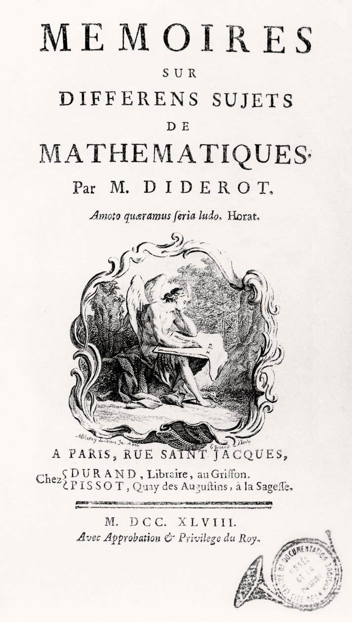 Az "Emlékiratok a matematika különböző tárgyairól" címlapja, 1748 alkotó: French School