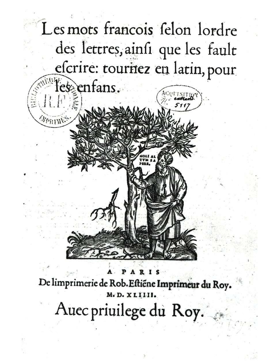 Az első francia-latin szótár címlapja, 1544 alkotó: French School