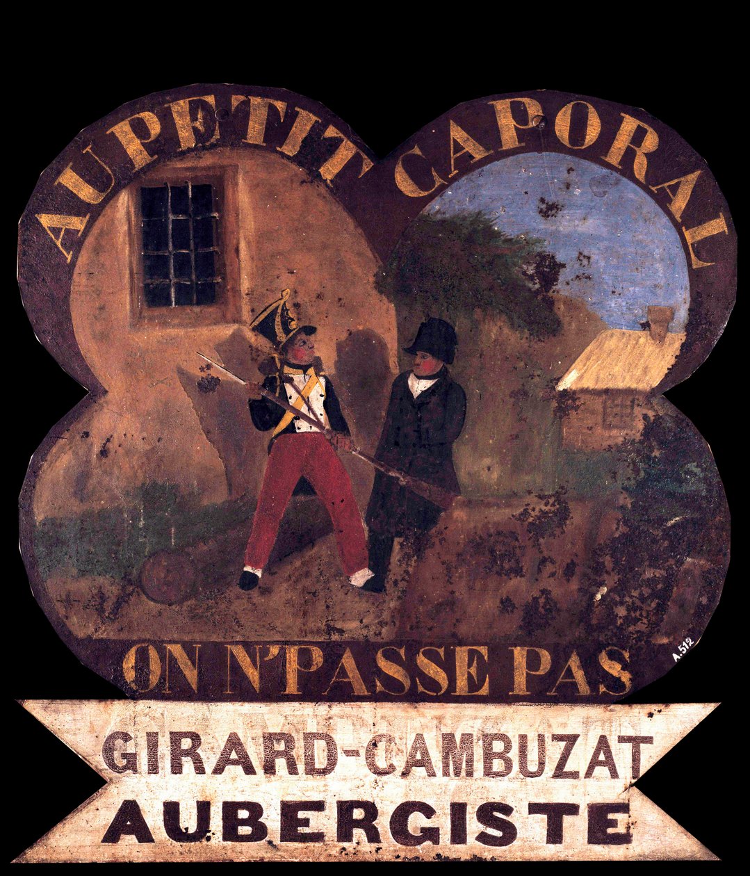 Tole fogadó jelzése "" A kis tizedesnek"" 1850-ben I. Napóleonnal. Aix-sziget, Napóleoni Múzeum alkotó: French School