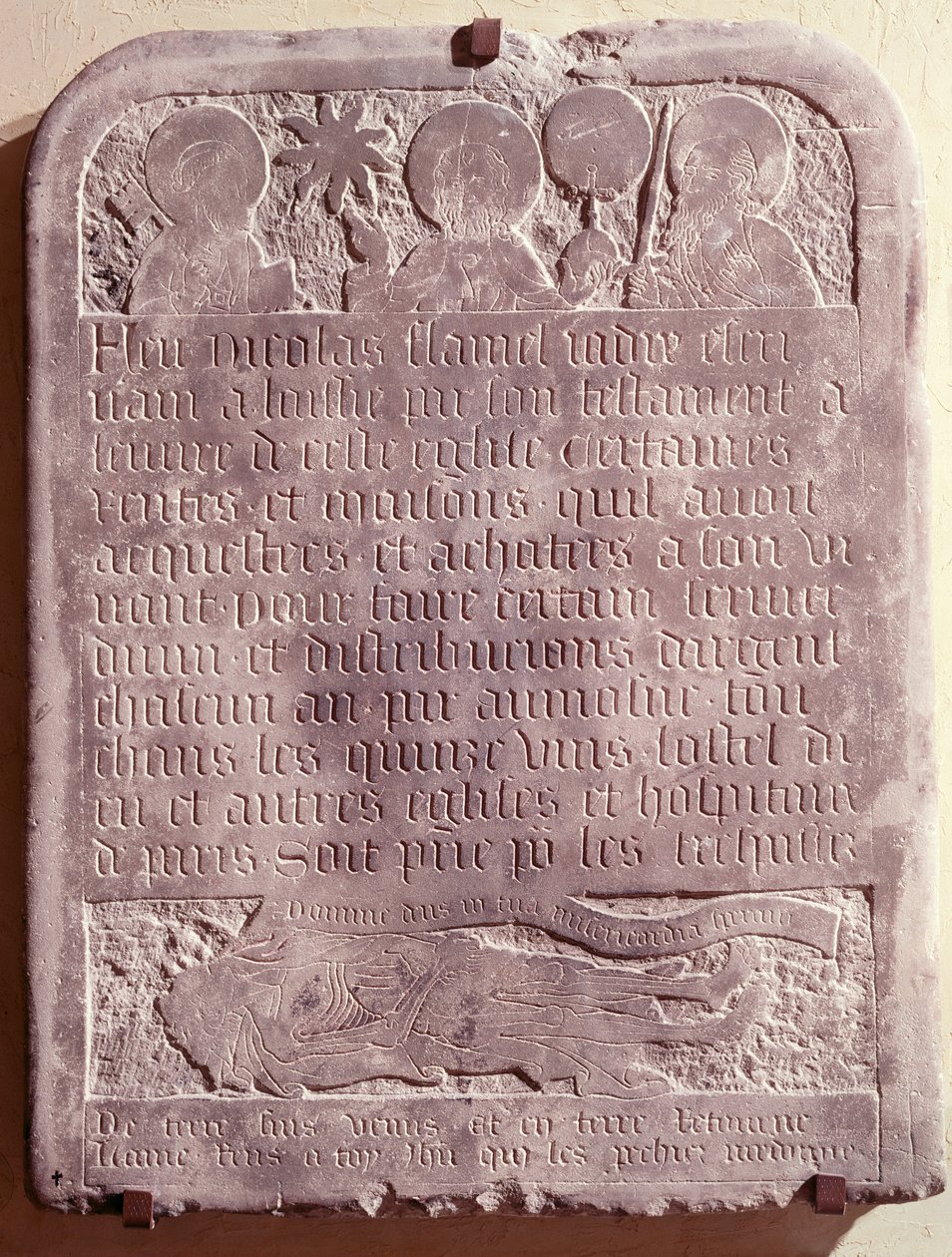 Nicolas Flamel sírköve, eredetileg a Saint-Jacques-de-la-Boucherie templomból, 1418 alkotó: French School
