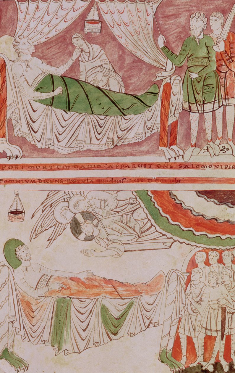 Tome 1, Ms 1589 f.128v Dávid király és Salamon álma, St. Vaast Bibliájából alkotó: French School