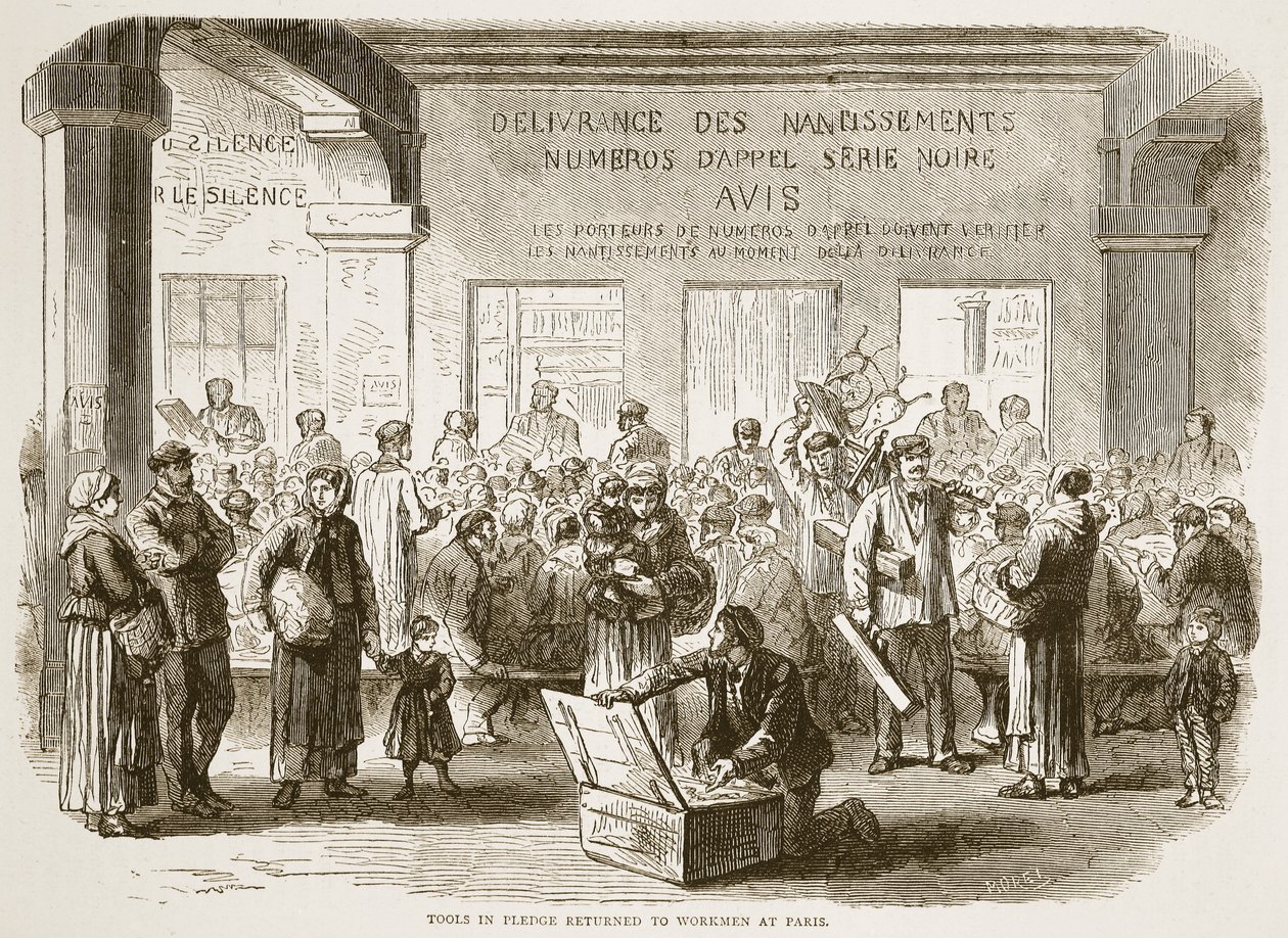 A zálogban lévő szerszámok visszakerültek a párizsi munkásokhoz, illusztráció Cassells: A Franciaország és Németország közötti háború története, 1870-1871 alkotó: French School