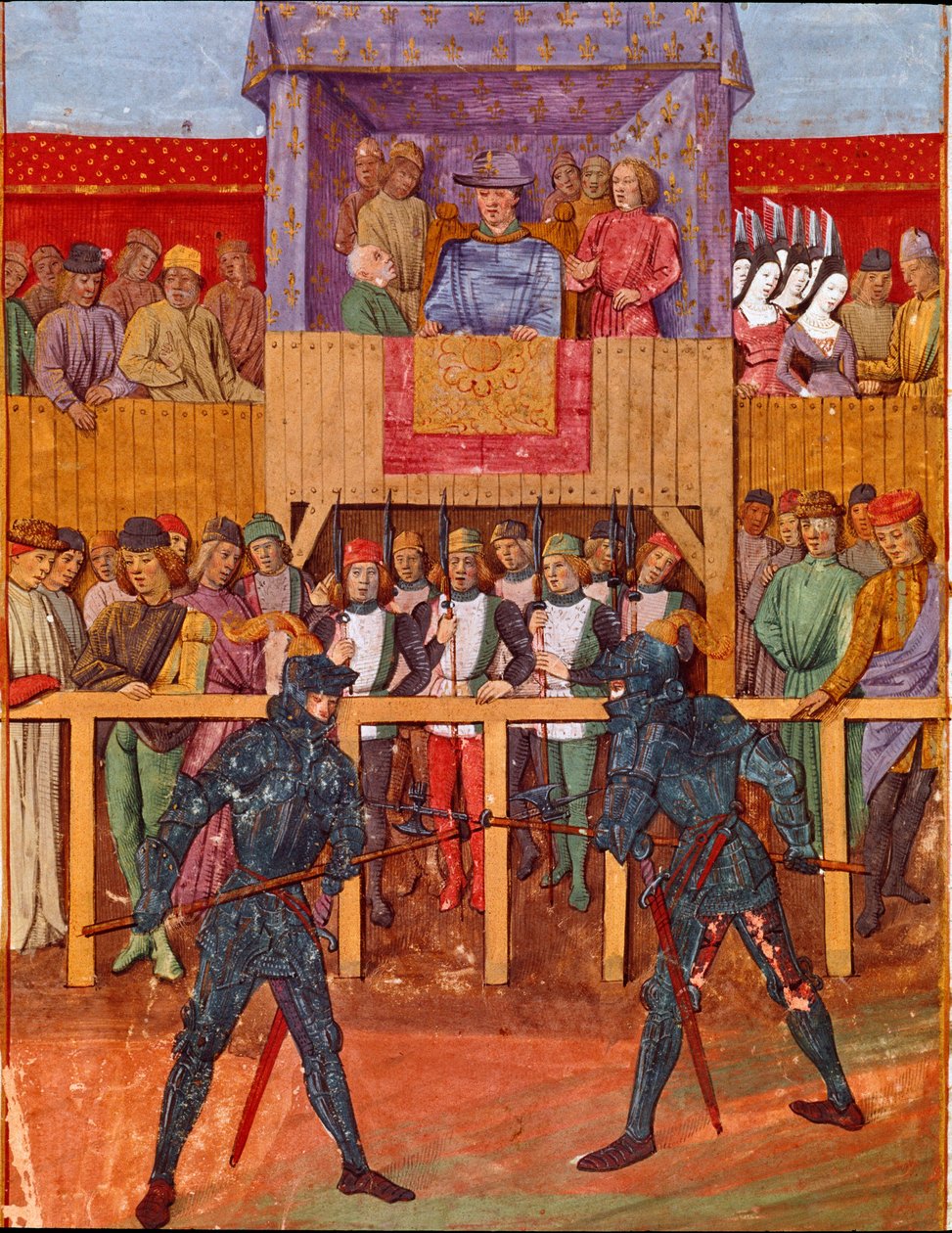 Versenyjelenet két minipáncélos lovaggal szemben Jean V de Bueil (1406-1477) Le Jouvencel című filmjéből alkotó: French School