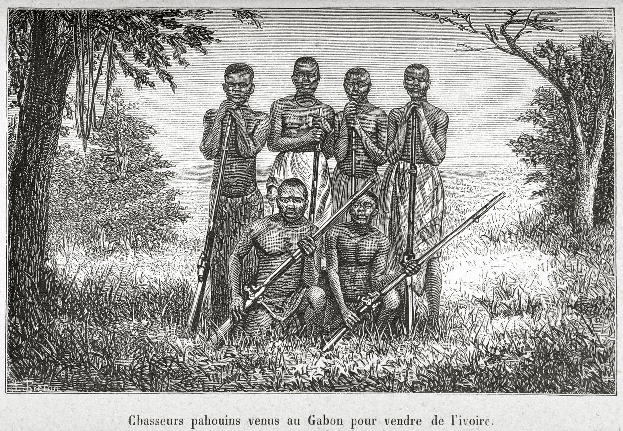 Gabon bennszülött népének hagyományos jelmeze, illusztráció a "L