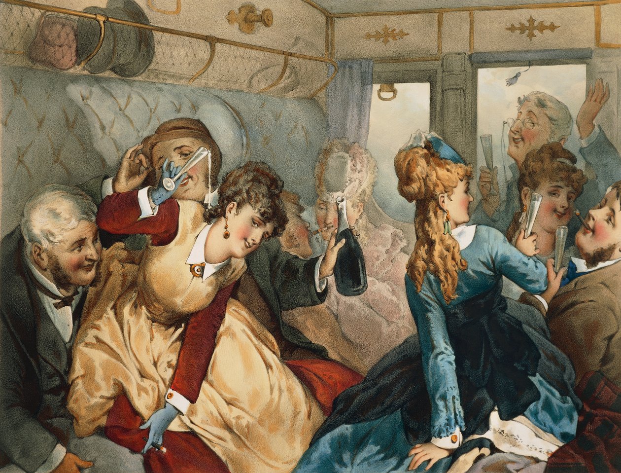 Örömvonat, illusztráció a Madame Tellier-házhoz, Guy de Maupassant (1850-1893) alkotó: French School