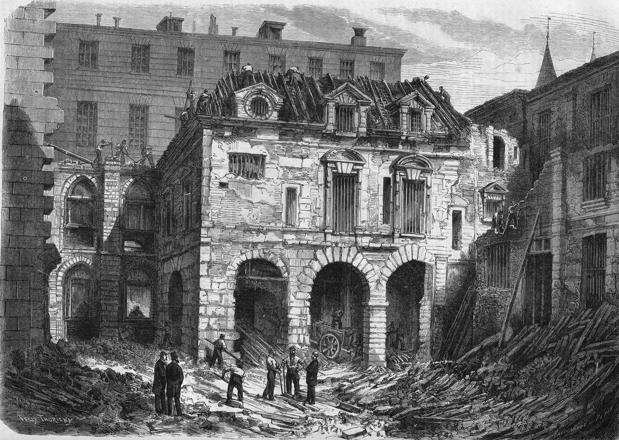 Párizs átalakulása a Második Birodalom alatt, Haussmann Párizs: a Cour Saint Martin lebontása a Palais de Justice-ban (Conciergerie) az Ile de la Cite-n alkotó: French School