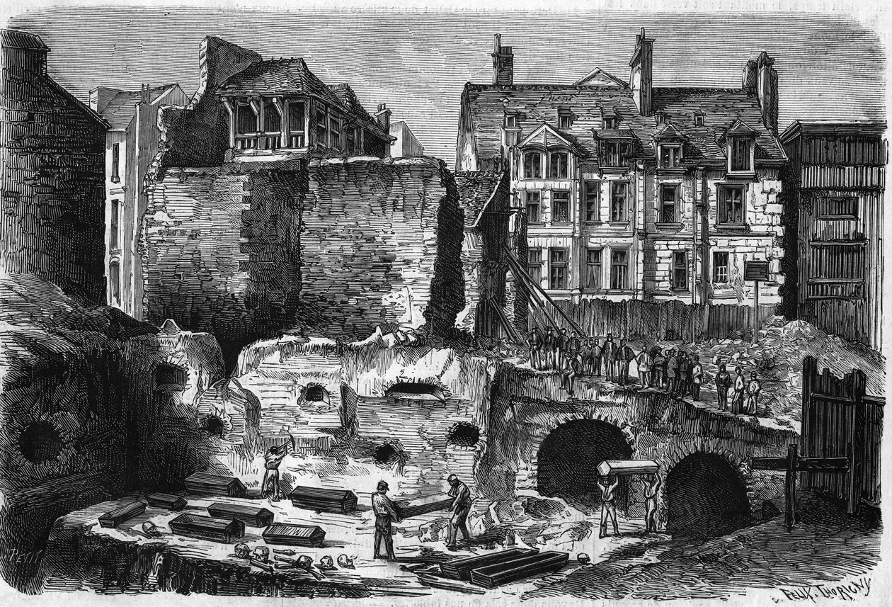 Párizs átalakulásai a Második Birodalom alatt, Haussmann Párizs; a rue des Gobelins-ben végzett ásatások során felfedezett sírok alkotó: French School