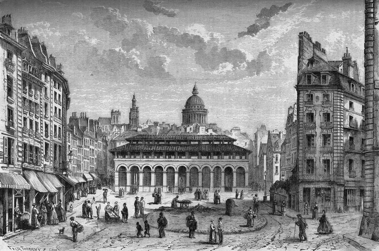 Párizs átalakulásai a Második Birodalom alatt, Haussmann Párizs: kilátás a Marche des Carmesra és a régi Place Maubertre alkotó: French School