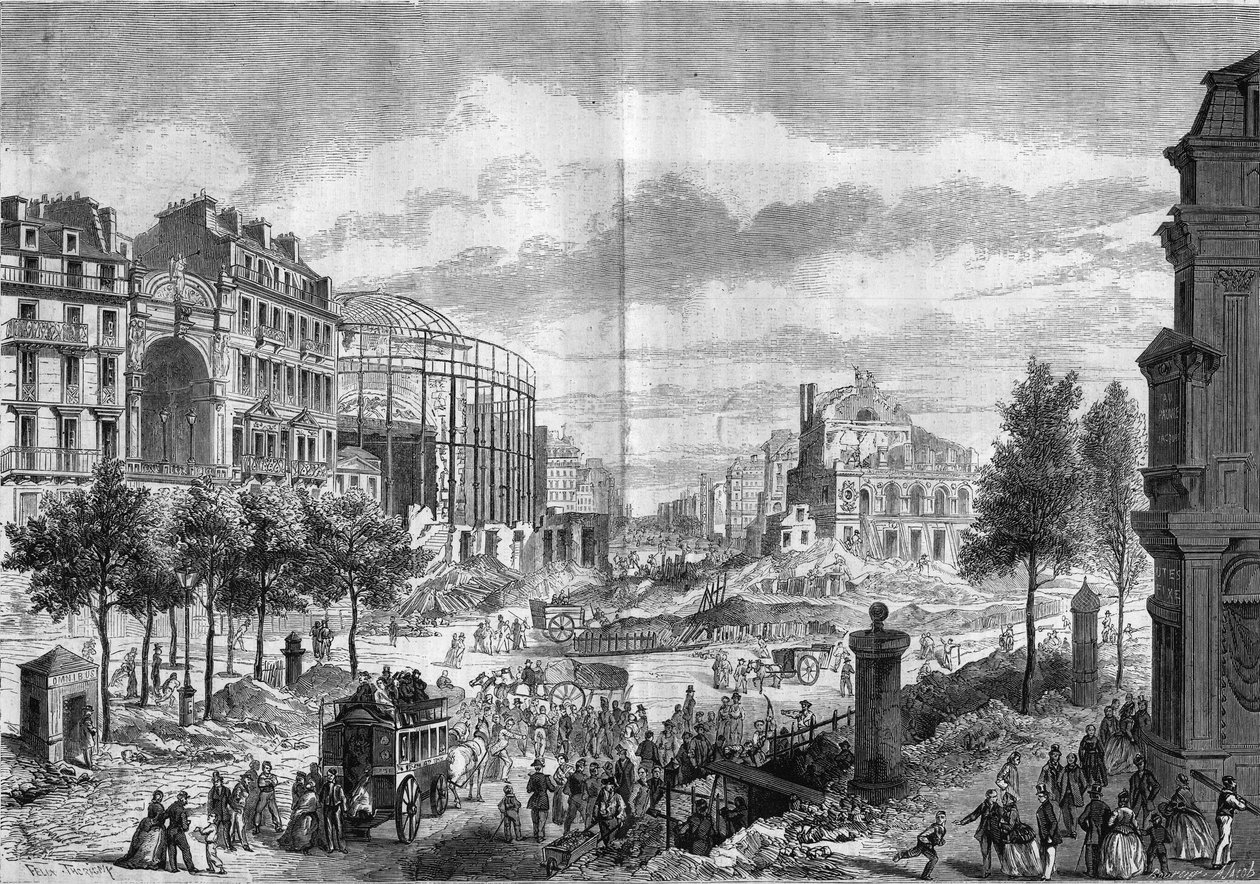 Párizs átalakulásai a Második Birodalom alatt, Paris Haussmann: átüt a Boulevard du Prince Eugene (a mai Boulevard Voltaire). Metszet a „” Le Monde Illustré”” 284. számában, 1862. szeptember 20. alkotó: French School