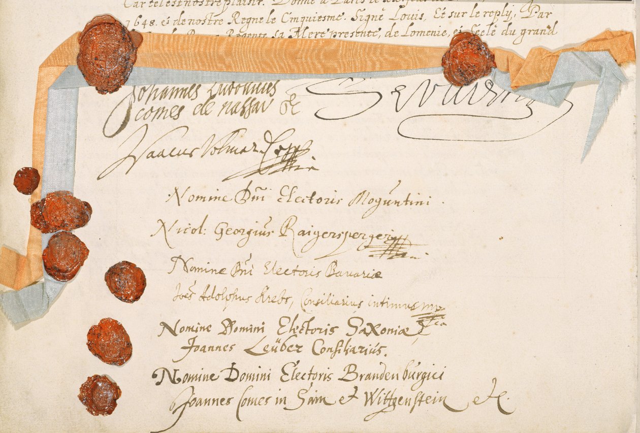 A vesztfáliai szerződés, aláírva Munsterben 1648. október 24-én (lásd: 212750) alkotó: French School