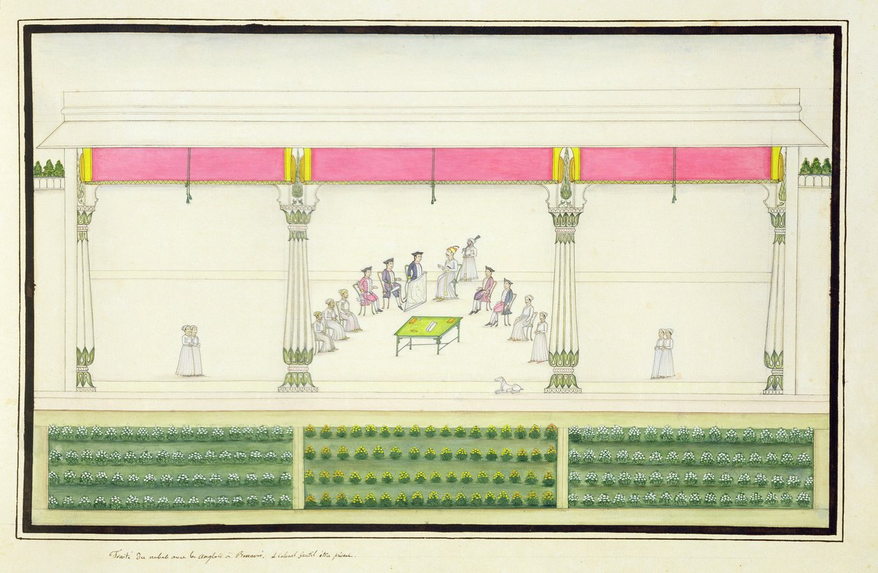 A Nawab-szerződés a britekkel Benaresben 1765-ben, amelyen Gentil jelen volt az 1774-ben megjelent The Gentil Albumból alkotó: French School