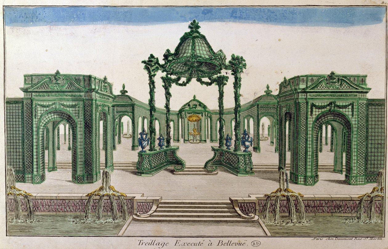 Bellevue-ban kivégzett Trellis Archway (színes metszet) alkotó: French School