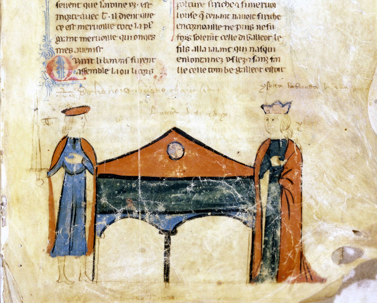 Tristan és Iseult. Egy 14. századi francia kézirat miniatűrje. Bibl. Marciana, Velence. alkotó: French School