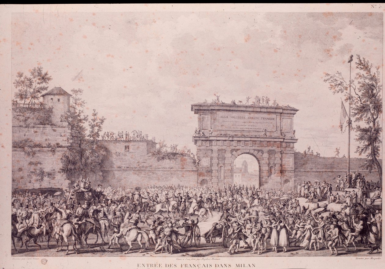 Bonaparte Napóleon francia csapatainak diadalmas bevonulása Milánóba, május 15. alkotó: French School