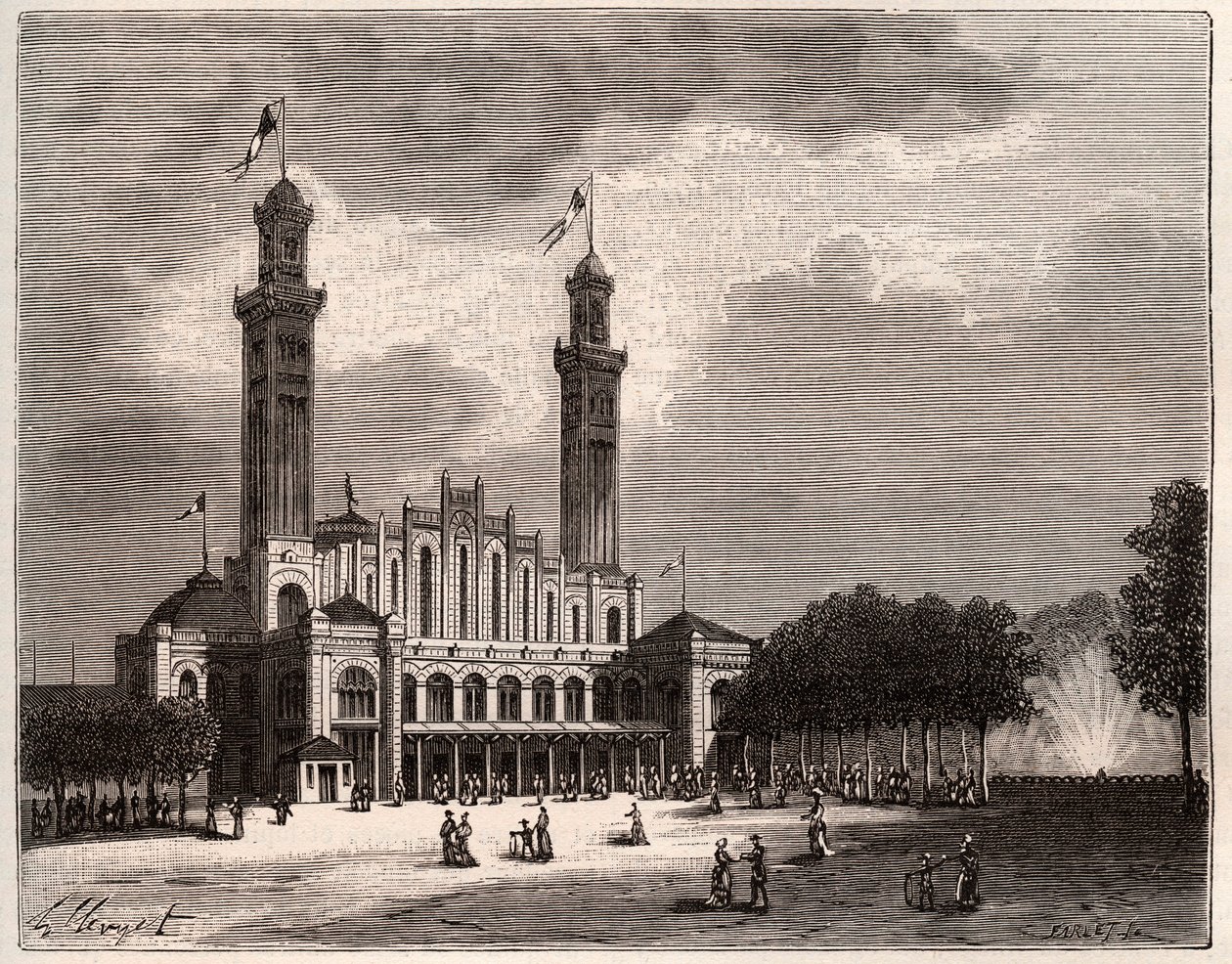 Trocadero Párizsban – V. A. Malt-Brown „La France illustrée: földrajz, történelem, statisztikai igazgatás” című metszete. 1884 alkotó: French School