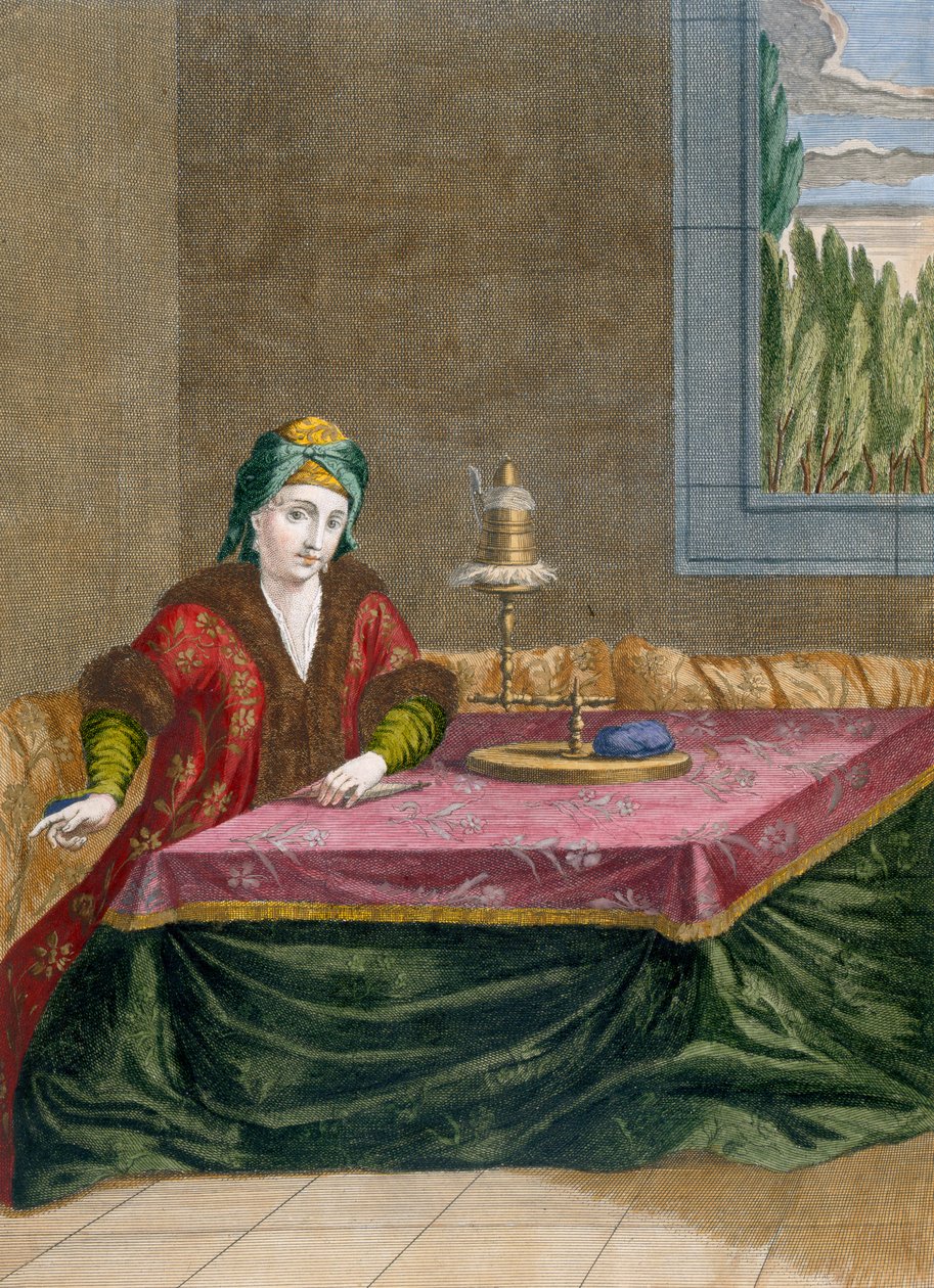 Török nő fonó cérnát, 1708 körül alkotó: French School