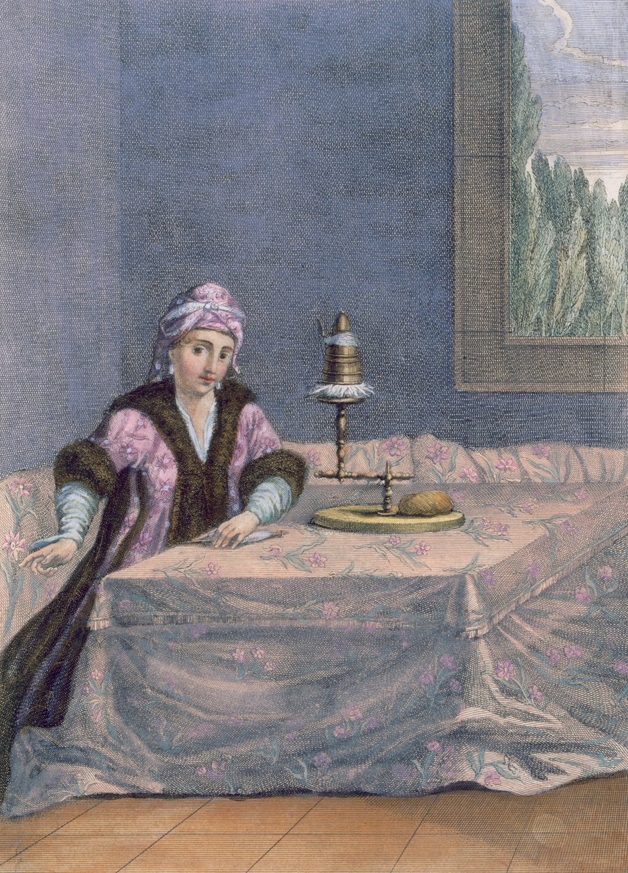 Török nő fonó cérnát, 1708 körül alkotó: French School