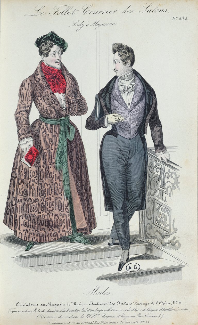 Két elegáns fiatalember, 1835 (színes metszet) alkotó: French School