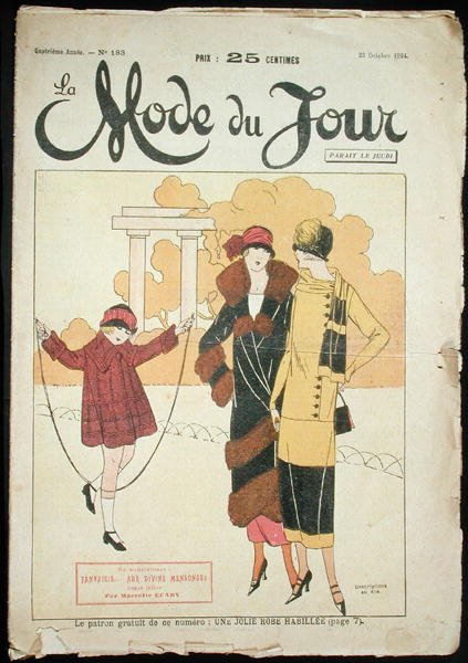 Két nő és egy kislány a parkban, illusztráció a „La Mode du Jour”-ból alkotó: French School