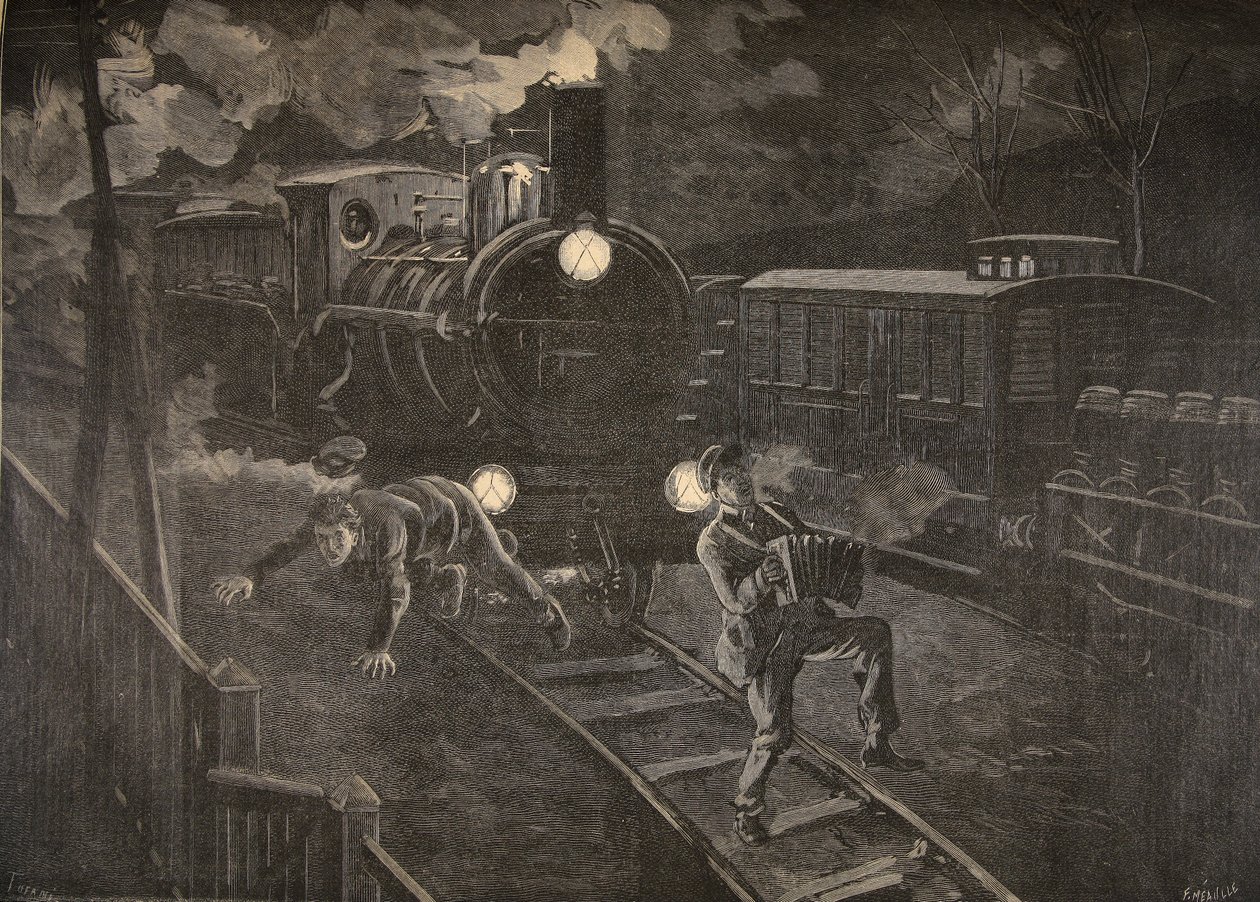 Két férfit elütött egy vonat A Le Petit Journal illusztrációja: Supplement illustre, 1898 alkotó: French School