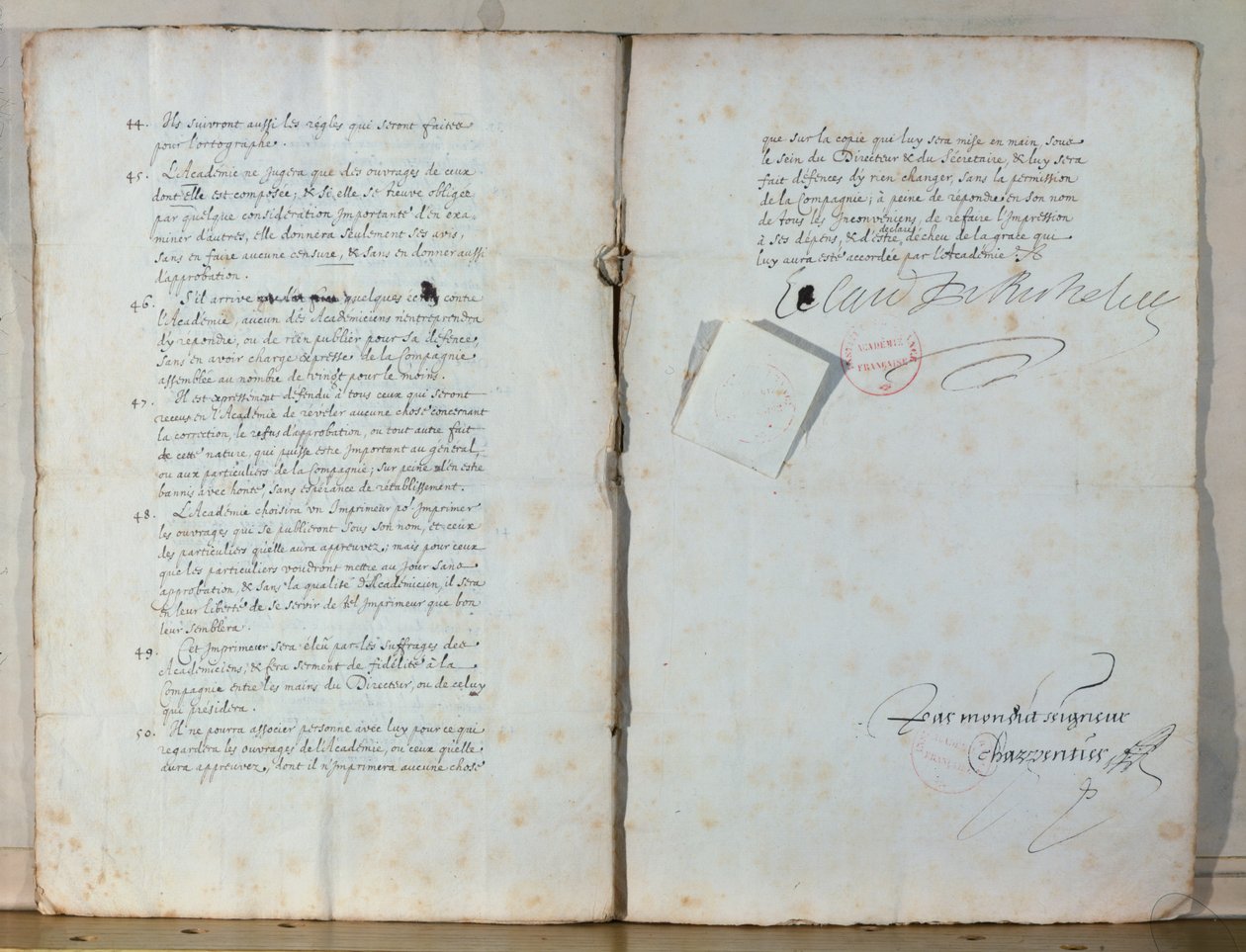 Két oldal a Francia Akadémia alapszabályából, 1635 (tintával papíron) (lásd még: 179947) alkotó: French School