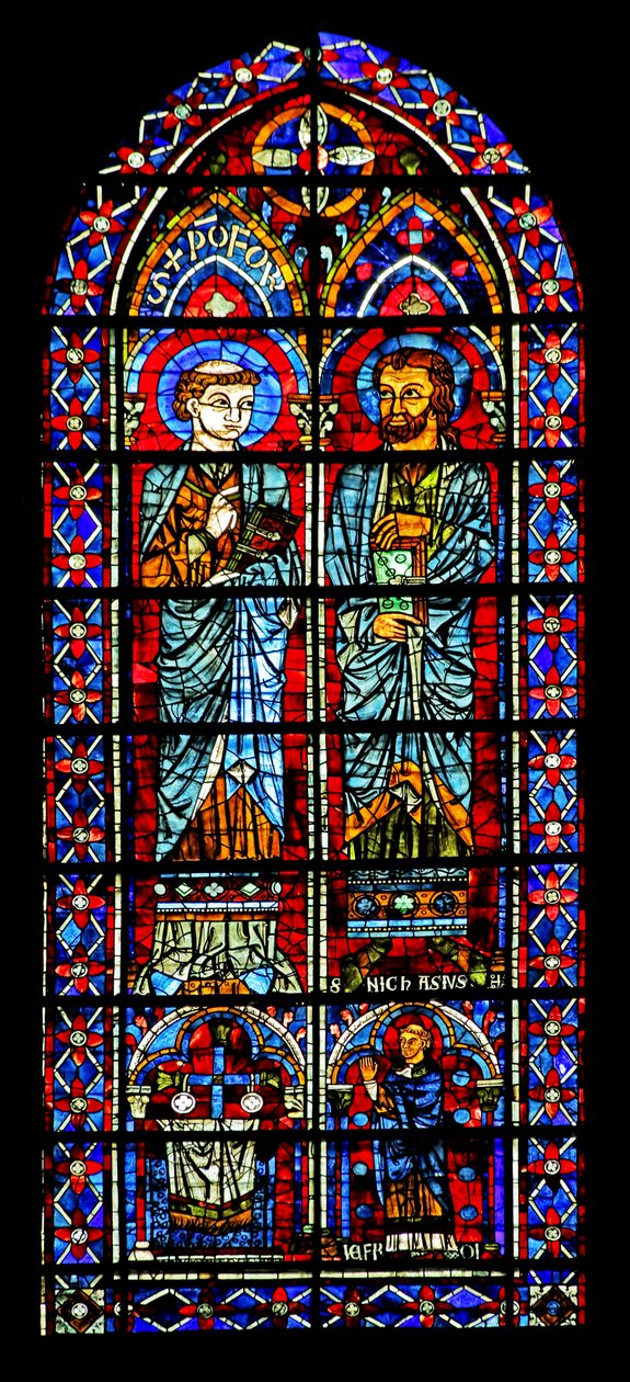 Két szent – az egyik Nikaise; adományozó pap lent (w116) alkotó: French School