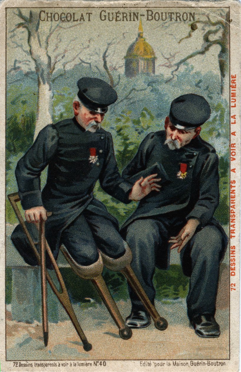 Két háborús rokkant: egy fenék egy pingvinnel beszélget. századi kromolitográfiája. alkotó: French School