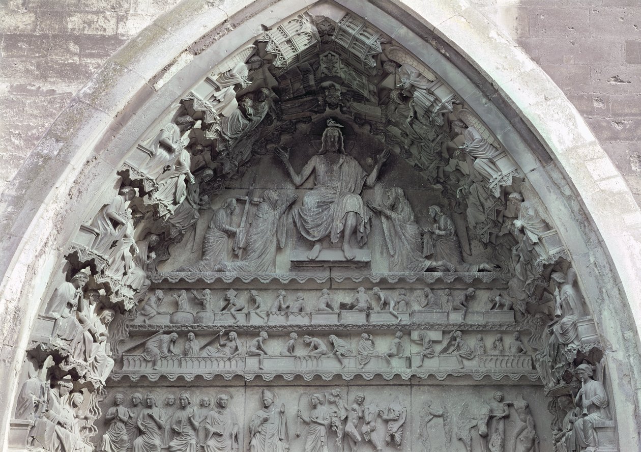 Timpanon az északi kereszthajó bal oldali portájáról, amely az utolsó ítéletet ábrázolja, 1225-40 alkotó: French School