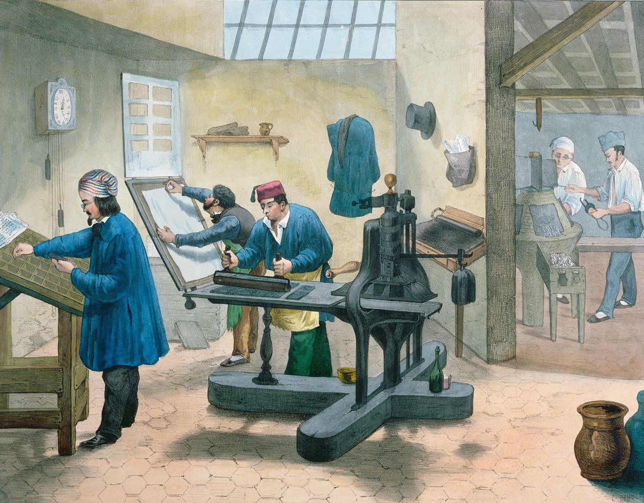 Betűszedők és összeállítók, 1860 körül alkotó: French School