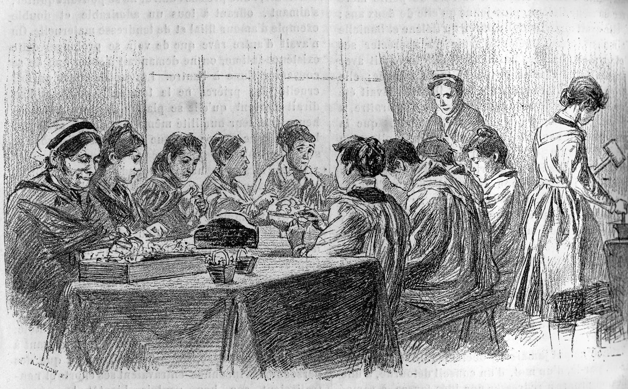 Bolond fiatal lányok műhelye a párizsi Salpetriere-ben, „Az ifjúság újságjában” 1887. alkotó: French School