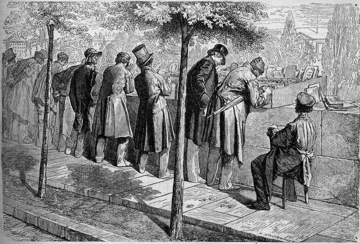 Egy ""bouquiniste"" (könyvárus) a párizsi rakparton alkotó: French School