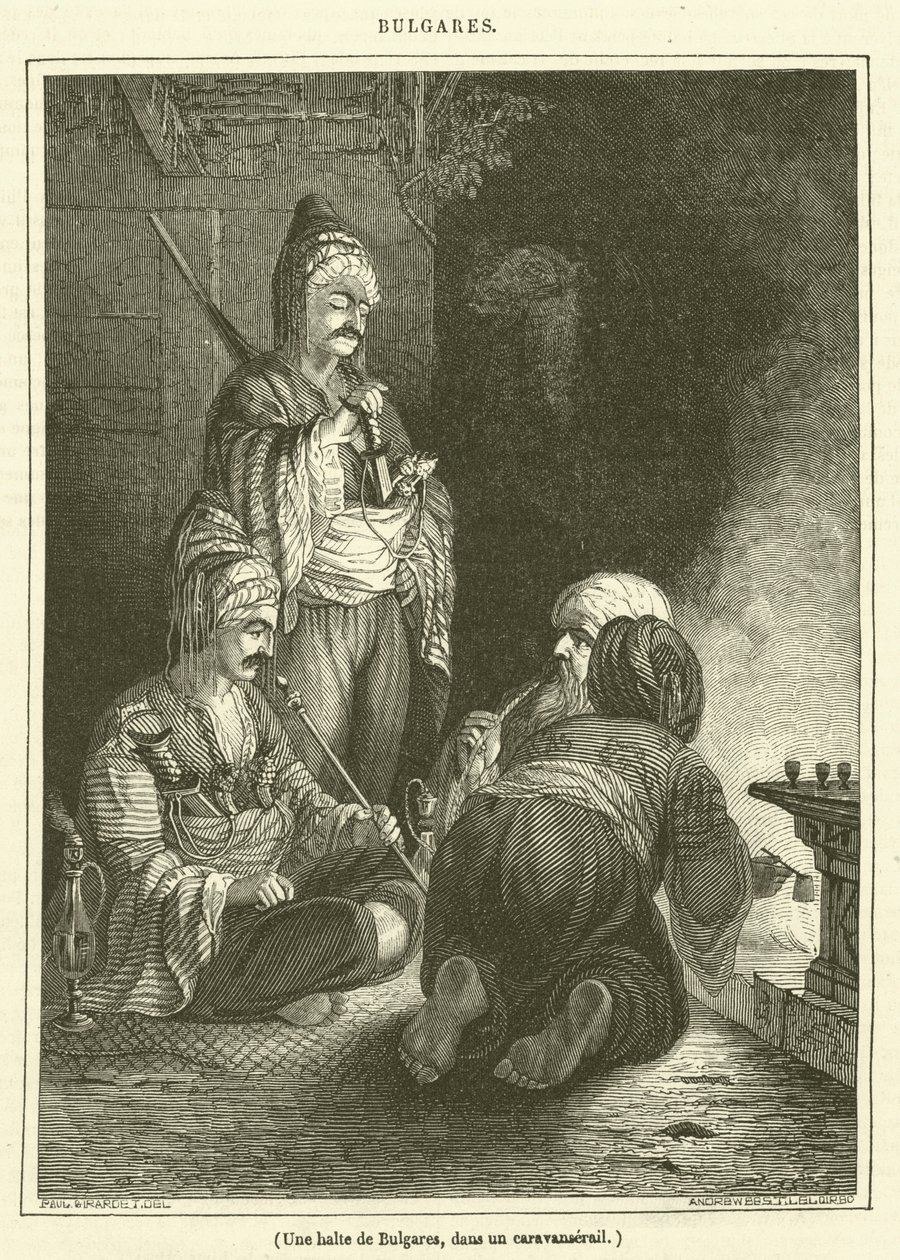 Bolgárok megállnak egy lakókocsisoron (metszet) alkotó: French School